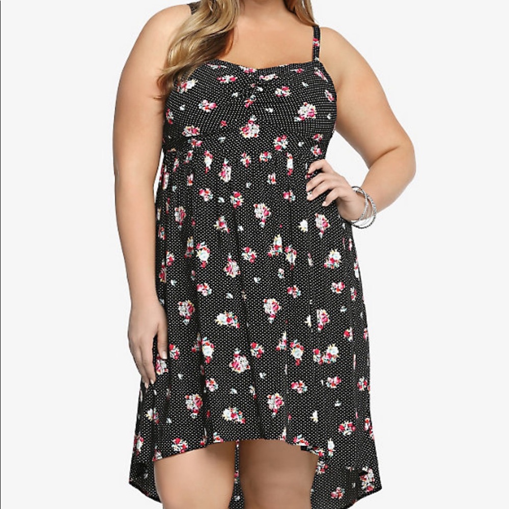 Torrid polka dot and floral hi-low dress